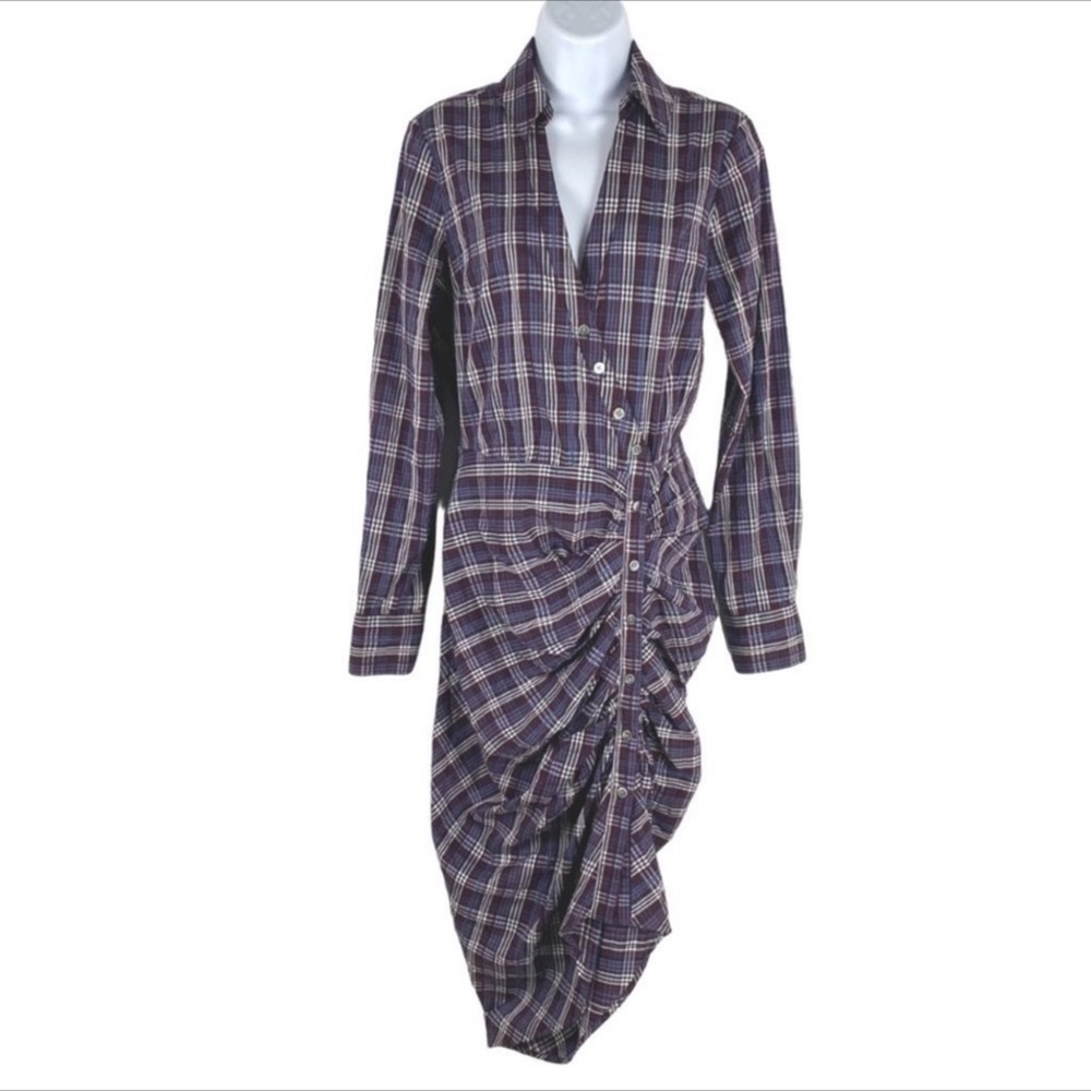 Veronica Beard Calvert Plaid Button-Front Ruched … - image 7